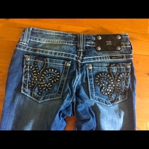 Miss Me Blue Boot Cut Jeans with Black Embellishments